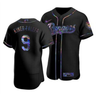 Texas Rangers #9 Isiah Kiner-Falefa Men's Nike Iridescent Holographic Collection MLB Jersey - Black