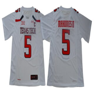 Texas Tech Red Raiders 5 Patrick Mahomes White With C Patch College Football Jersey