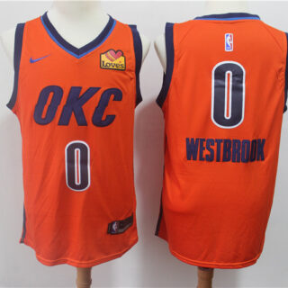 Thunder 0 Russell Westbrook Orange 2019 Earned Edition Nike Swingman Jersey