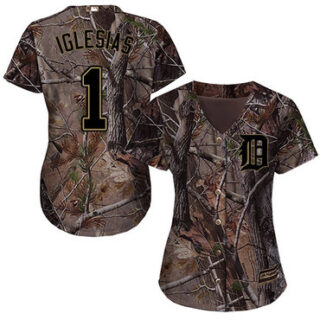 Tigers #1 Jose Iglesias Camo Realtree Collection Cool Base Women's Stitched Baseball Jersey