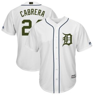 Tigers #24 Miguel Cabrera White New Cool Base 2018 Memorial Day Stitched Baseball Jersey