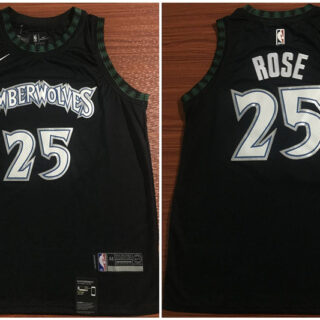 Timberwolves 25 Derrick Rose Black Nike Swingman Jersey