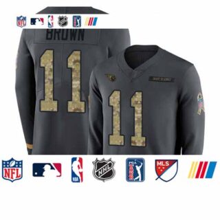 Titans #11 A.J. Brown Anthracite Salute to Service Youth Stitched Football Limited Therma Long Sleeve Jersey