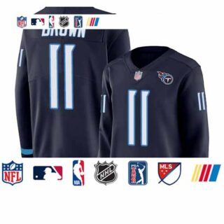 Titans #11 A.J. Brown Navy Blue Team Color Women's Stitched Football Limited Therma Long Sleeve Jersey