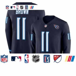 Titans #11 A.J. Brown Navy Blue Team Color Youth Stitched Football Limited Therma Long Sleeve Jersey