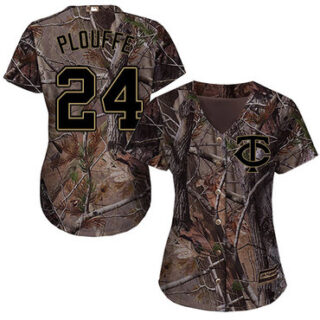Twins #24 Trevor Plouffe Camo Realtree Collection Cool Base Women's Stitched Baseball Jersey
