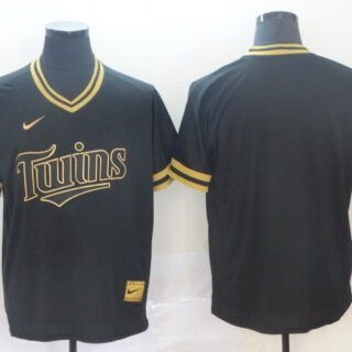 Twins Blank Black Gold Nike Cooperstown Collection Legend V Neck Jersey