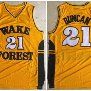Wake Forest Demon Deacons 21 Tim Duncan Yellow College Basketball Jersey