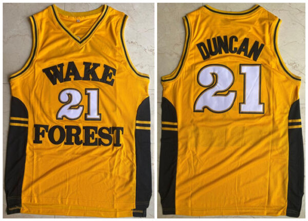 Wake Forest Demon Deacons 21 Tim Duncan Yellow College Basketball Jersey