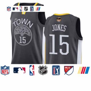 Warriors #15 Damian Jones Black 2019 Finals Bound Basketball Swingman Statement Edition Jersey