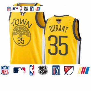 Warriors #35 Kevin Durant Gold 2019 Finals Bound Basketball Swingman Earned Edition Jersey