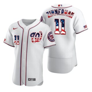 Washington Nationals #11 Ryan Zimmerman Men's Nike White Fluttering USA Flag Limited Edition Authentic MLB Jersey