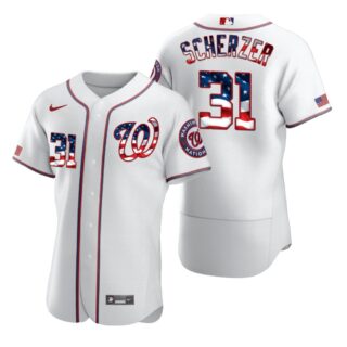 Washington Nationals #31 Max Scherzer Men's Nike White Fluttering USA Flag Limited Edition Authentic MLB Jersey