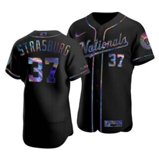 Washington Nationals #37 Stephen Strasburg Men's Nike Iridescent Holographic Collection MLB Jersey - Black