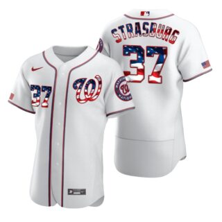 Washington Nationals #37 Stephen Strasburg Men's Nike White Fluttering USA Flag Limited Edition Authentic MLB Jersey