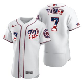 Washington Nationals #7 Trea Turner Men's Nike White Fluttering USA Flag Limited Edition Authentic MLB Jersey