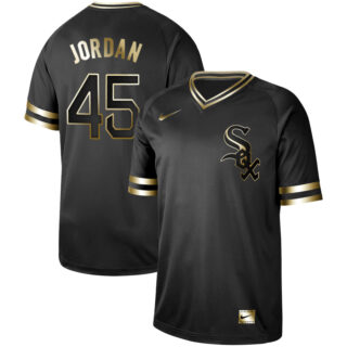 White Sox 45 Michael Jordan Black Gold Nike Cooperstown Collection Legend V Neck Jersey