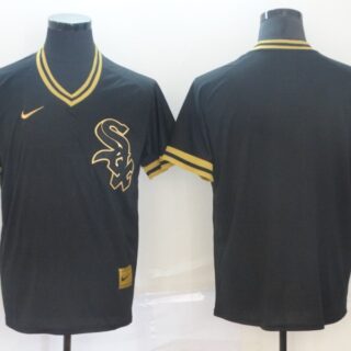 White Sox Blank Black Gold Nike Cooperstown Collection Legend V Neck Jersey