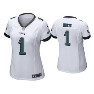 Women #1 Jalen Hurts Eagles Jersey White Jersey