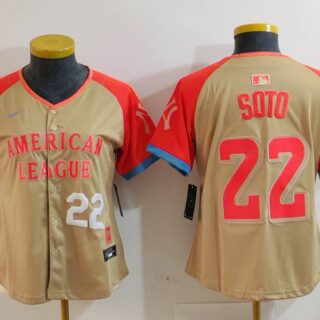 Women's American League #22 Juan Soto Cream 2024 All-Star Limited Stitched Baseball Jersey(Run Small)