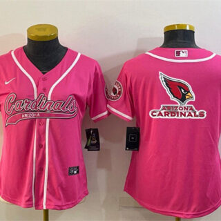 Women's Arizona Cardinals Pink Team Big Logo With Patch Cool Base Stitched Baseball Jersey(Run Small)