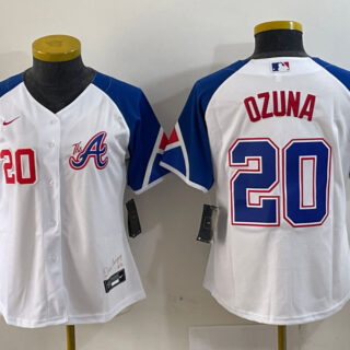 Women's Atlanta Braves #20 Marcell Ozuna White 2023 City Connect Stitched Baseball Jersey(Run Small)