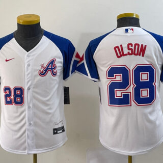 Women's Atlanta Braves #28 Matt Olson White 2023 City Connect With Patch Stitched Baseball Jersey(Run Small)