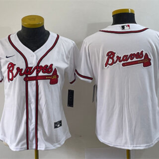 Women's Atlanta Braves White Team Big Logo Stitched Jersey(Run Small)