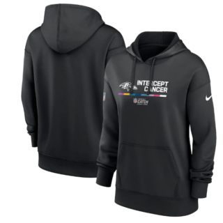 Women's Baltimore Ravens 2022 Black NFL Crucial Catch Therma Performance Pullover Hoodie(Run Small)
