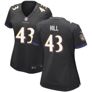 Women's Baltimore Ravens #43 Justice Hill Black Football Jersey(Run Small)