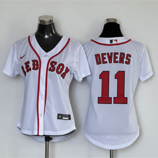 Women's Boston Red Sox #11 Rafael Devers White Cool Base Stitched Jersey(Run Small)