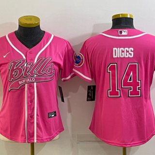 Women's Buffalo Bills #14 Stefon Diggs Pink With Patch Cool Base Stitched Baseball Jersey(Run Small)