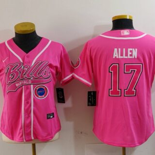 Women's Buffalo Bills #17 Josh Allen Pink Cool Base Stitched Baseball Jerseys