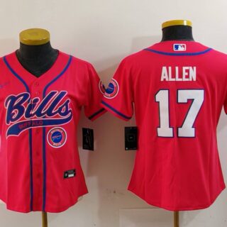Women's Buffalo Bills #17 Josh Allen Red Cool Base Stitched Baseball Jerseys