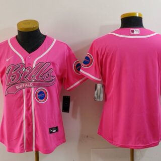 Women's Buffalo Bills Pink Team Big Logo With Patch Cool Base Stitched Baseball Jerseys