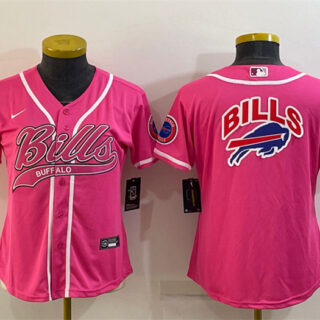 Women's Buffalo Bills Pink Team Big Logo With Patch Cool Base Stitched Baseball Jersey(Run Small)