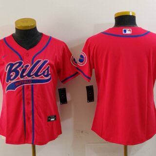 Women's Buffalo Bills Red Team Big Logo With Patch Cool Base Stitched Baseball Jerseys