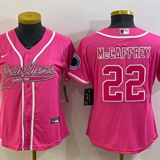 Women's Carolina Panthers #22 Christian McCaffrey Pink With Patch Cool Base Stitched Baseball Jersey(Run Small)