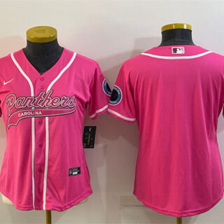 Women's Carolina Panthers Blank Pink With Patch Cool Base Stitched Baseball Jersey(Run Small)