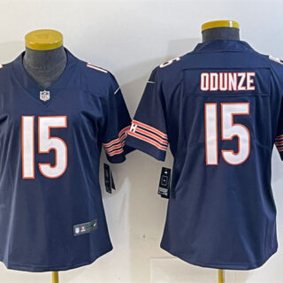 Women's Chicago Bears #15 Rome Odunze Navy 2024 Draft Vapor Stitched Jersey(Run Small)