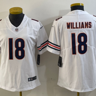 Women's Chicago Bears #18 Caleb Williams white 2024 Draft Vapor Stitched Jersey(Run Small)s