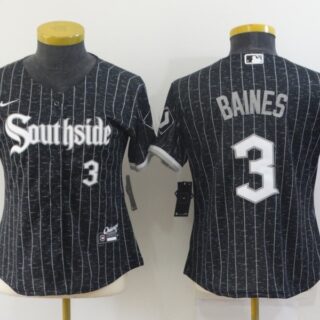 Women's Chicago White Sox #3 Harold Baines 2021 Black Connect City Stitched Jersey(Run Small)
