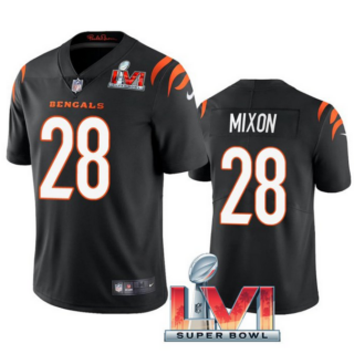 Women's Cincinnati Bengals #28 Joe Mixon 2022 Black Super Bowl LVI Vapor Limited Stitched Jersey
