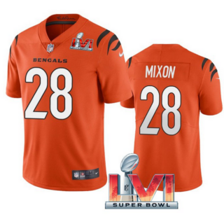 Women's Cincinnati Bengals #28 Joe Mixon 2022 Orange Super Bowl LVI Vapor Limited Stitched Jersey