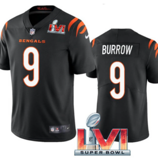 Women's Cincinnati Bengals #9 Joe Burrow 2022 Black Super Bowl LVI Vapor Limited Stitched Jersey