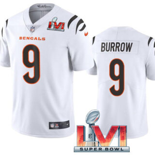 Women's Cincinnati Bengals #9 Joe Burrow 2022 White Super Bowl LVI Vapor Limited Stitched Jersey