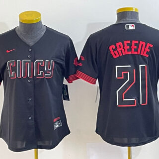 Women's Cincinnati Reds #21 Hunter Greene Black 2023 City Connect Stitched Baseball Jersey(Run Small)