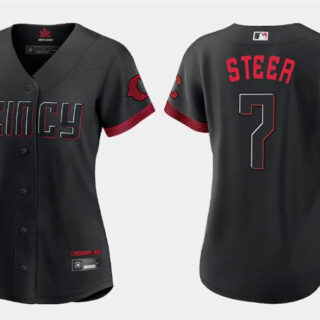 Women's Cincinnati Reds #7 Spencer Steer Black 2023 City Connect Stitched Baseball Jersey(Run Small)