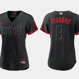 Women's Cincinnati Reds #8 Joe Morgan Black 2023 City Connect Stitched Baseball Jersey(Run Small)