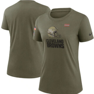 Women's Cleveland Browns Olive 2021 Salute To Service T-Shirt (Run Small)